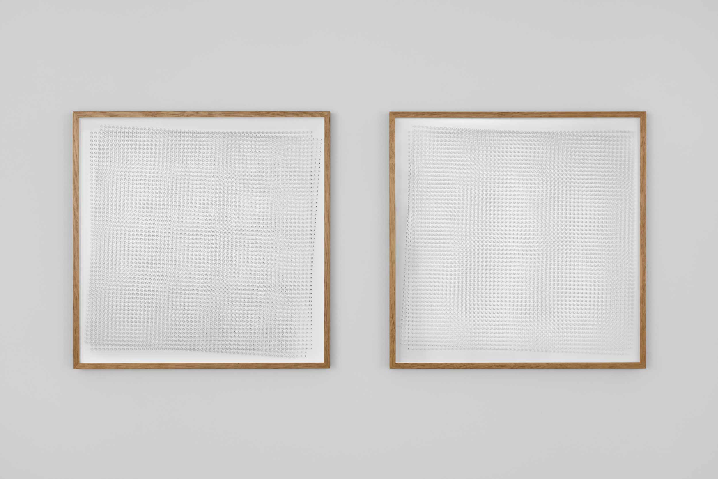 3 °/4 °; two adjacent framed artworks of perforated plexiglas